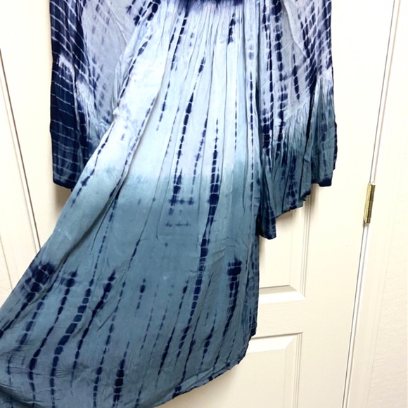 Boho Whimsigoth Shibori Tie-Dye Peasant Rayon Tunic Top L Flowy Bell Sleeve - Picture 6 of 12